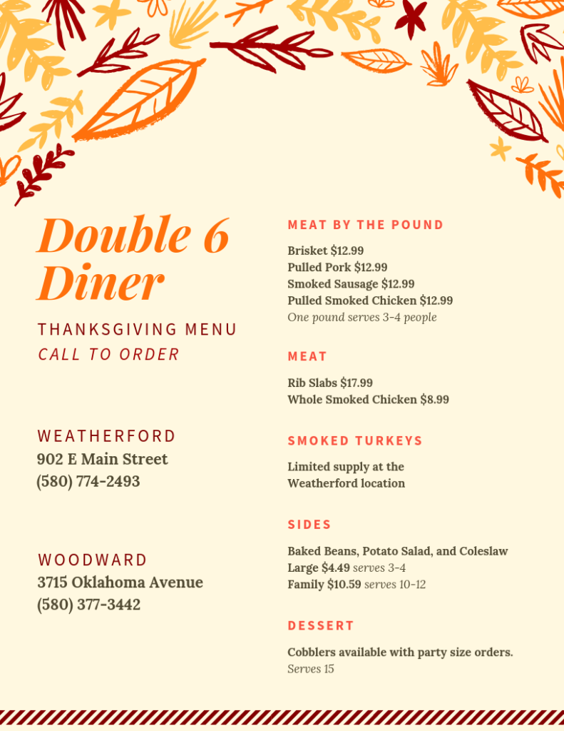 Double 6 Diner Thanksgiving Menu | Domino C-Stores